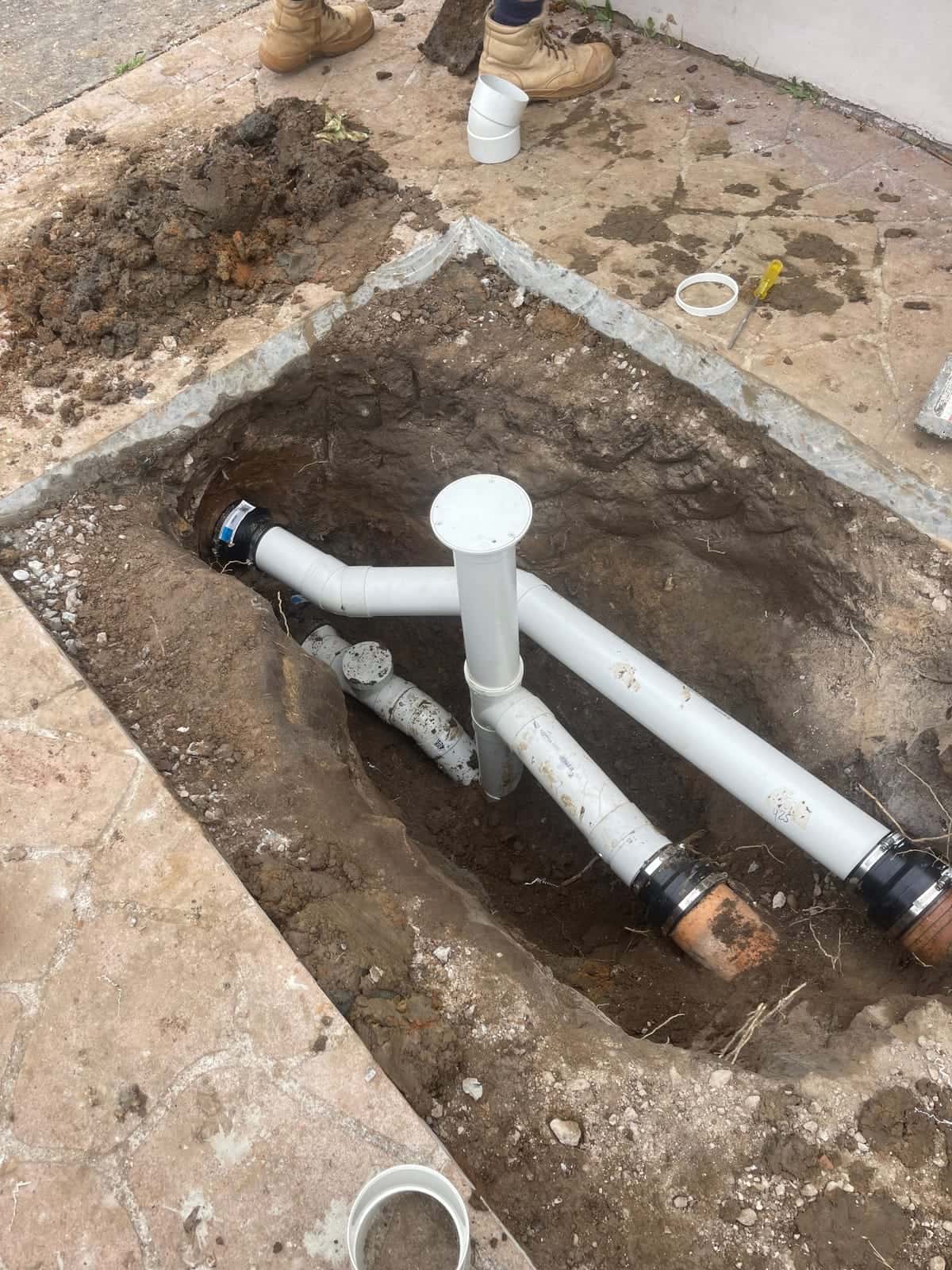 Stormwater pipework installed in a prepared drainage trench